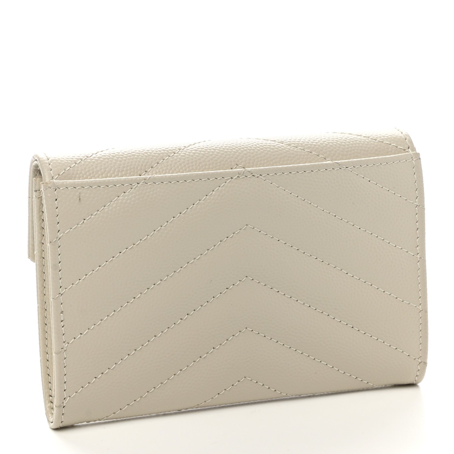 Saint Laurent Grain De Poudre Matelasse Chevron Small Monogram Envelope Wallet Crema Soft 3 of 9