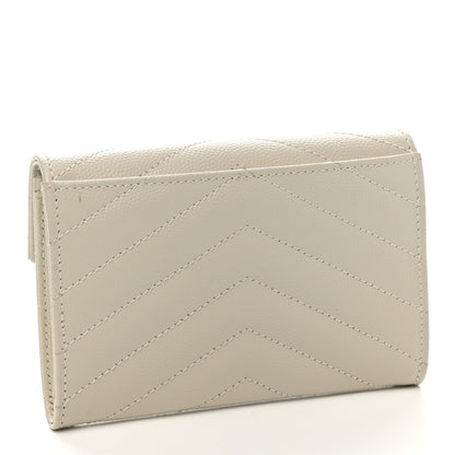 Saint Laurent Grain De Poudre Matelasse Chevron Small Monogram Envelope Wallet Crema Soft 3 of 9