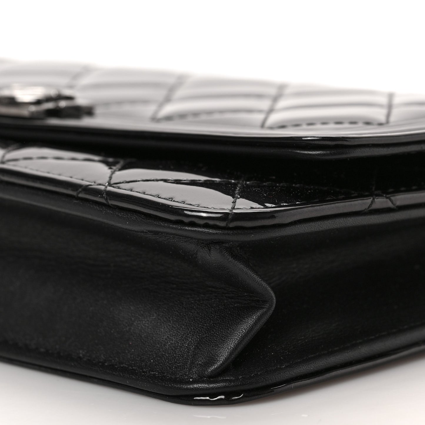 Patent Calfskin Quilted Boy Wallet On Chain WOC Black