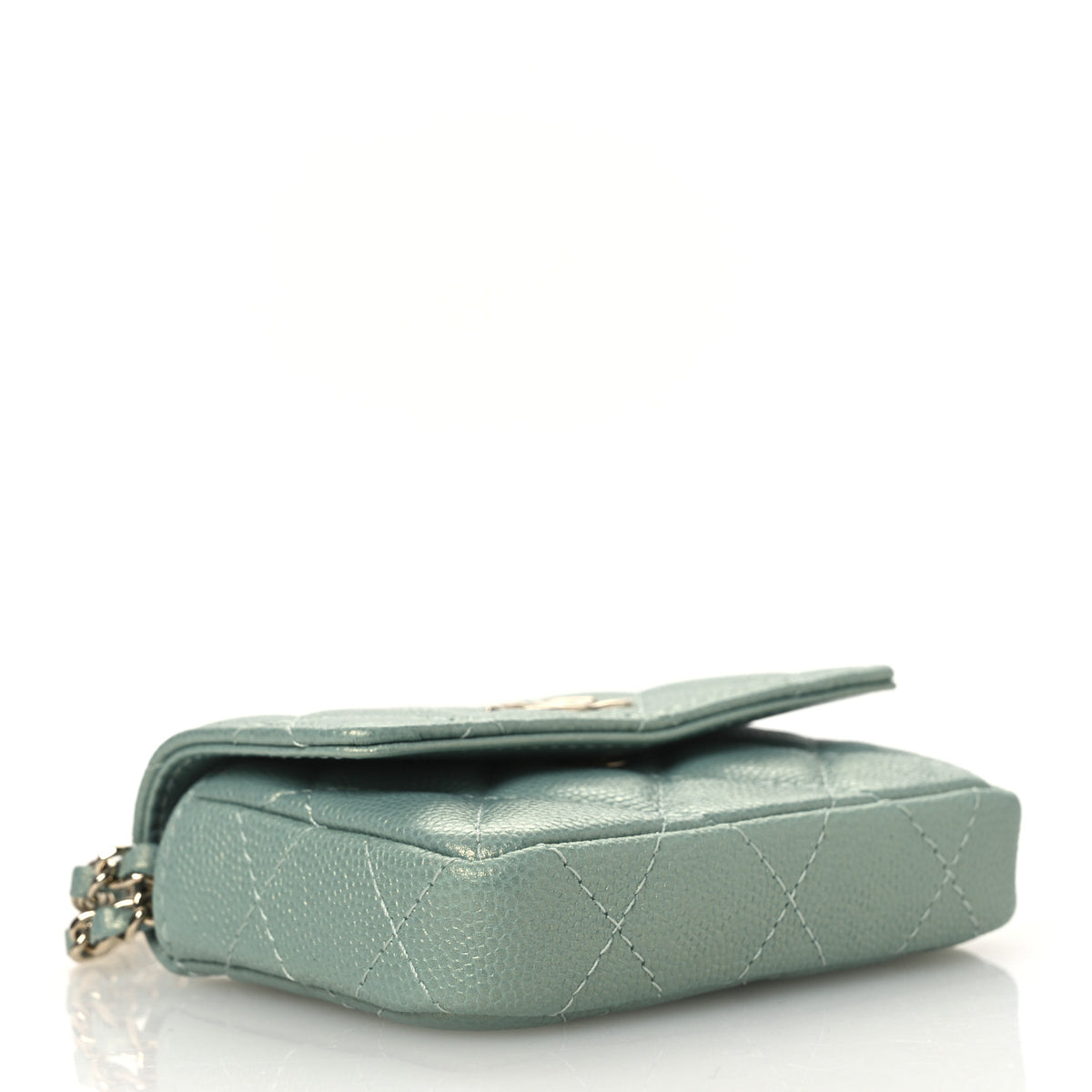 Chanel Iridescent Caviar Quilted Pearl On Top Coin Purse With Chain Light Green 4 of 12