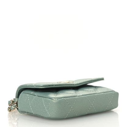 Chanel Iridescent Caviar Quilted Pearl On Top Coin Purse With Chain Light Green 4 of 12