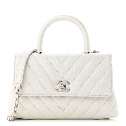 Chanel Iridescent Caviar Chevron Quilted Mini Coco Handle Flap White 1 of 12