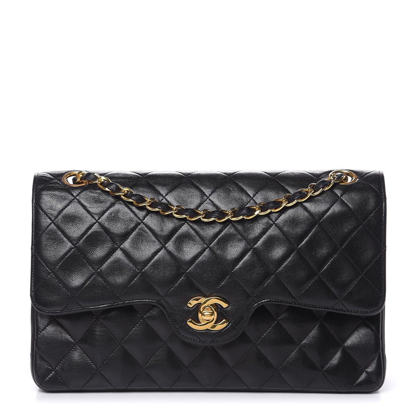 Lambskin Quilted Medium Double Flap Black