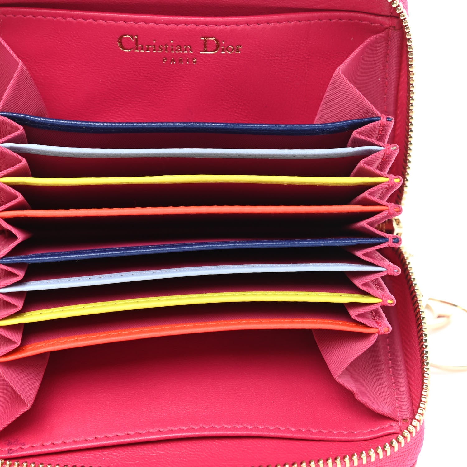 Christian Dior Lambskin Cannage Mini Lady Dior Zip Portemonnaie Fuchsia 6 of 8