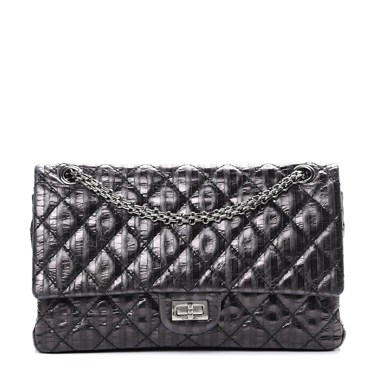 Metallic Calfskin Striped 2.55 Reissue 226 Flap Black