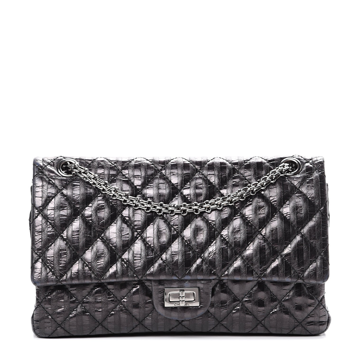 Chanel Metallic Calfskin Striped 2.55 Reissue 226 Flap Black 1 of 14