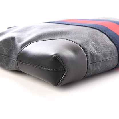 Gucci Soft GG Supreme Monogram Appia Calfskin Web East West Messenger Bag Black Grey 5 of 8