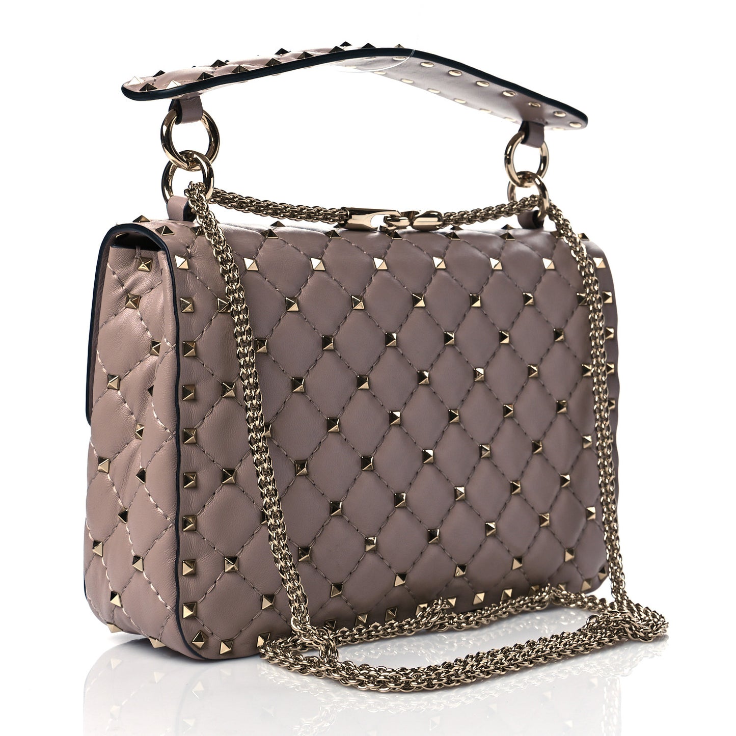 Lambskin Medium Rockstud Spike Shoulder Bag Poudre