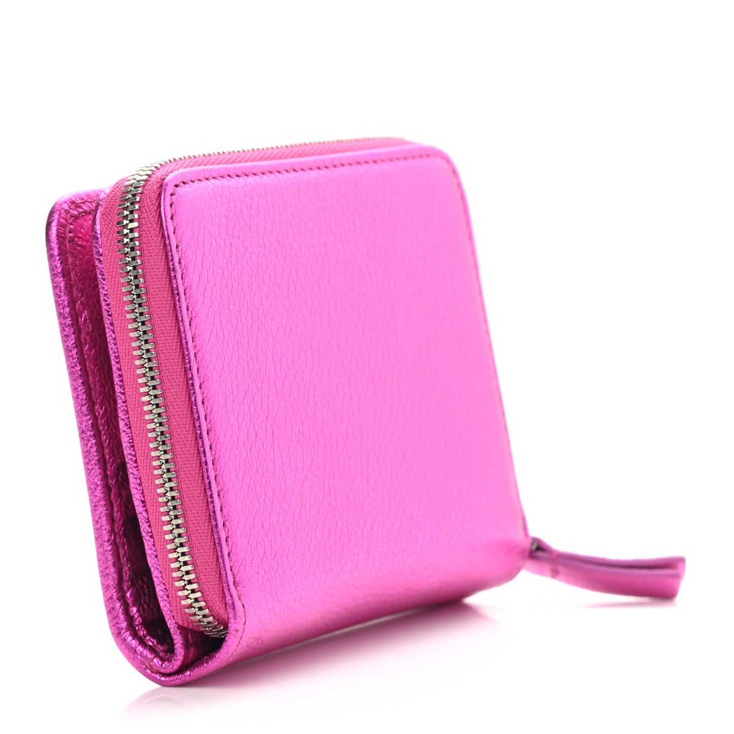 Metallic Goatskin Logo Everyday Multi Zip Wallet Rose Fuchsia Black
