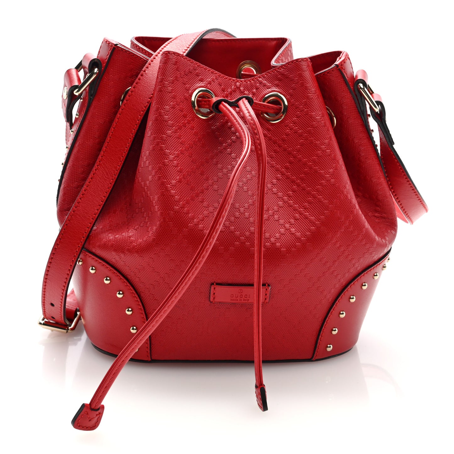 Hilary Lux GG Monogram Embossed Studded Small Bucket Bag Tobasco