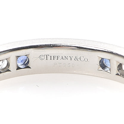 Tiffany Platinum Diamond Blue Sapphire Eternity Band Ring 54 7 4 of 5