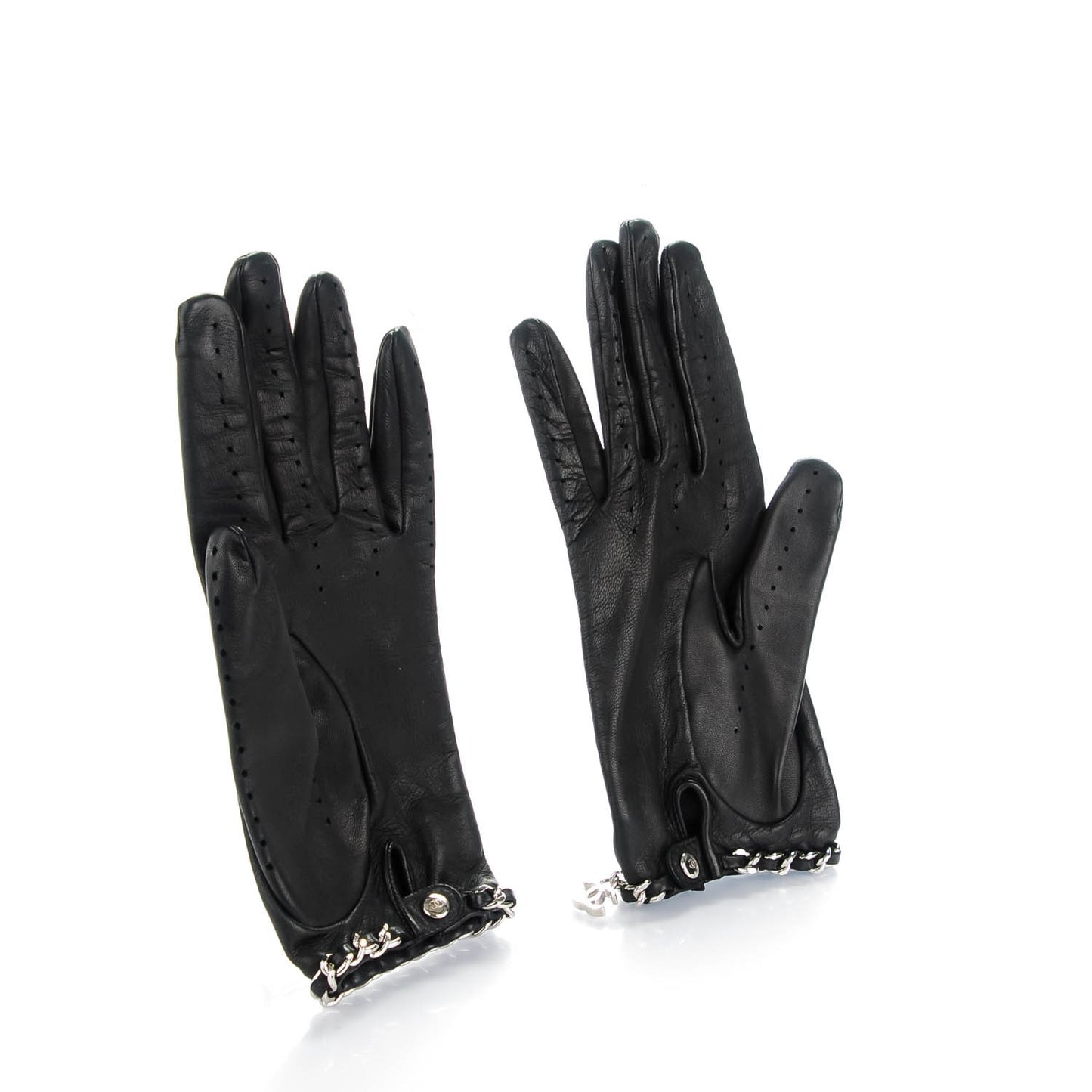 Lambskin Perforated Chain CC Gloves 8 Black