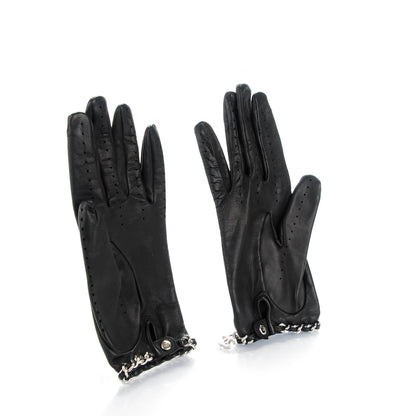 Chanel Lambskin Perforated Chain CC Gloves 8 Black 2 of 4