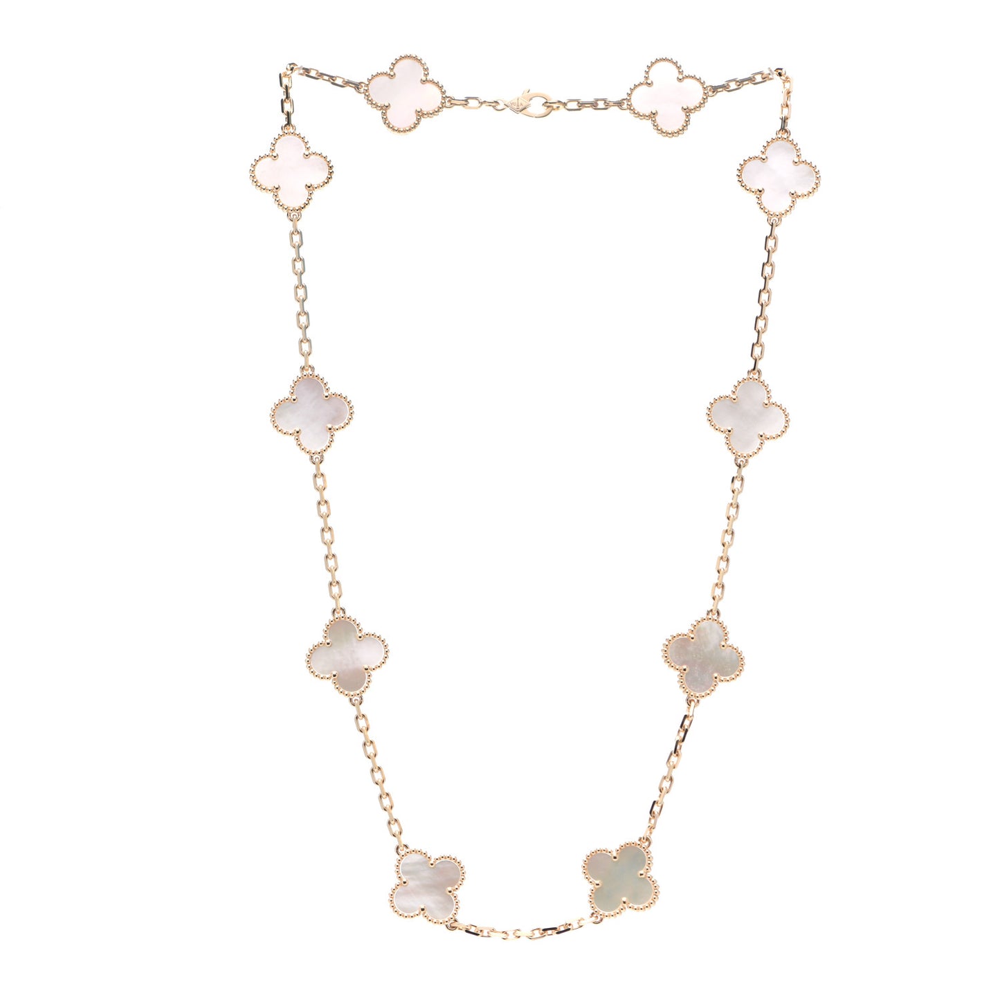 18K Yellow Gold Mother of Pearl 10 Motifs Vintage Alhambra Necklace