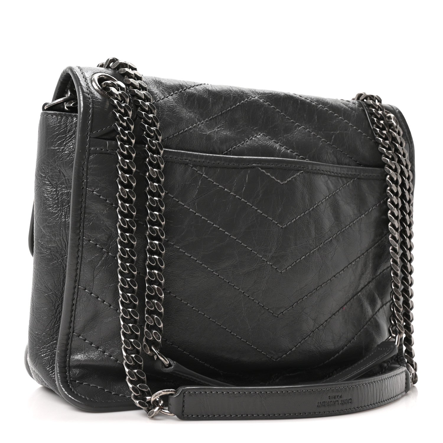 Saint Laurent Crinkled Calfskin Matelasse Monogram Medium Niki Chain Satchel Storm 3 of 10