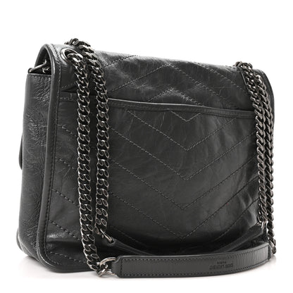 Saint Laurent Crinkled Calfskin Matelasse Monogram Medium Niki Chain Satchel Storm 3 of 10