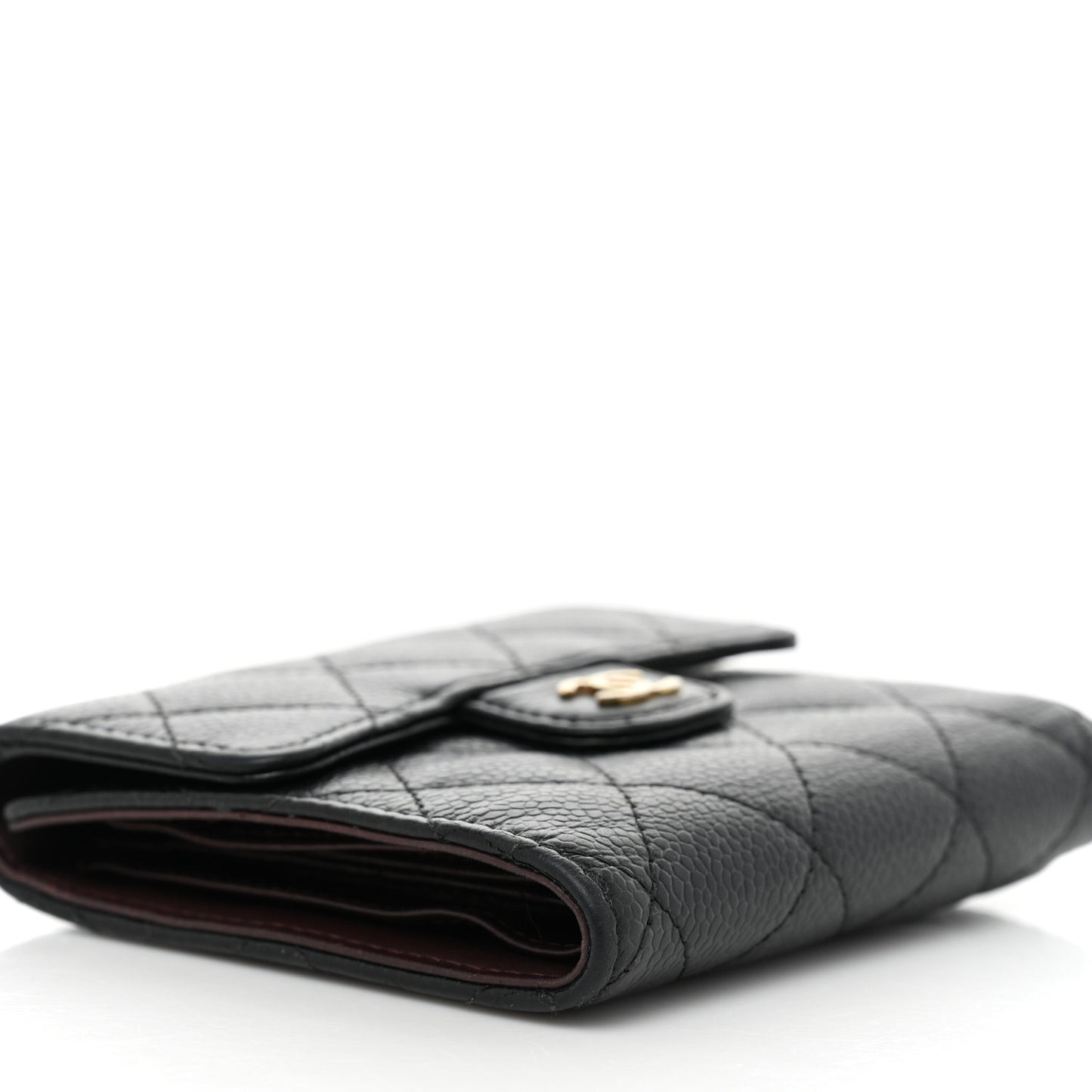 Caviar Quilted Compact Flap Wallet Black