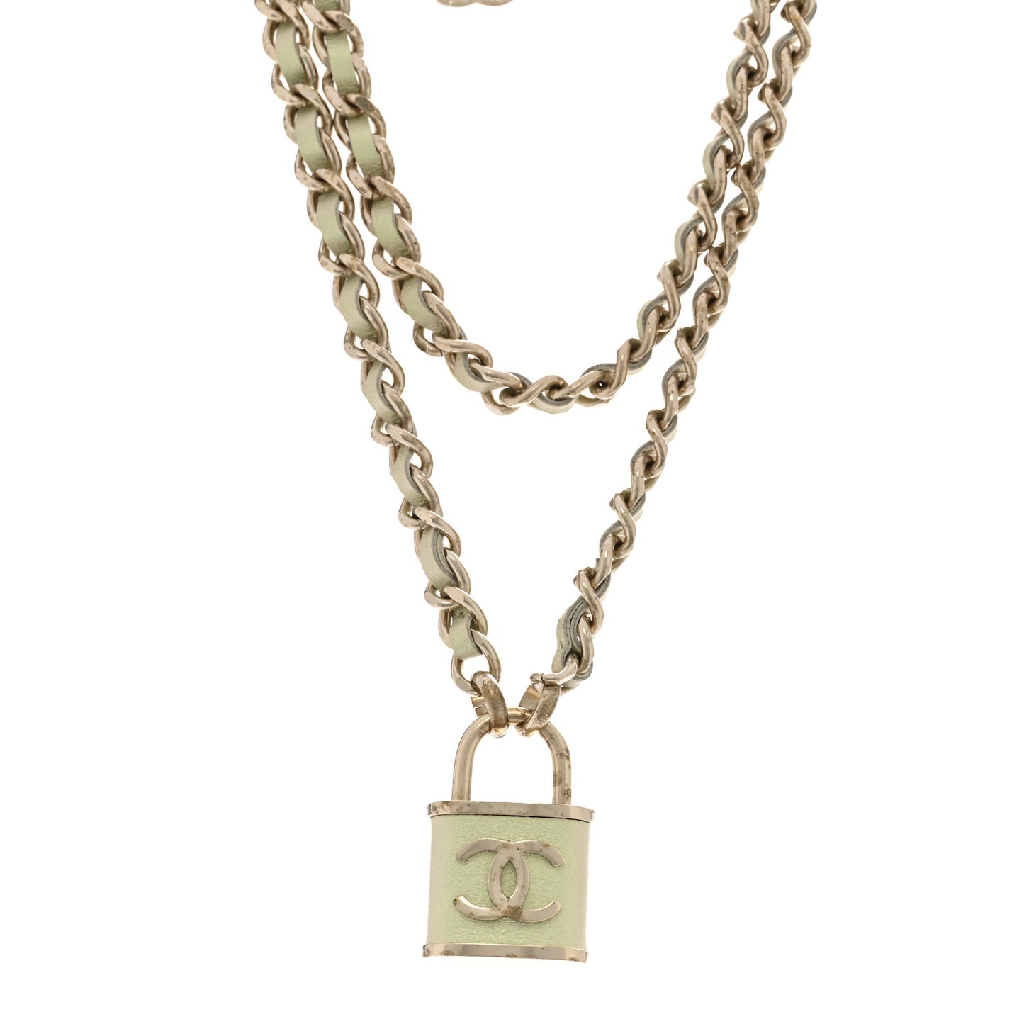 Metal Lambskin Lock Necklace Iridescent Green