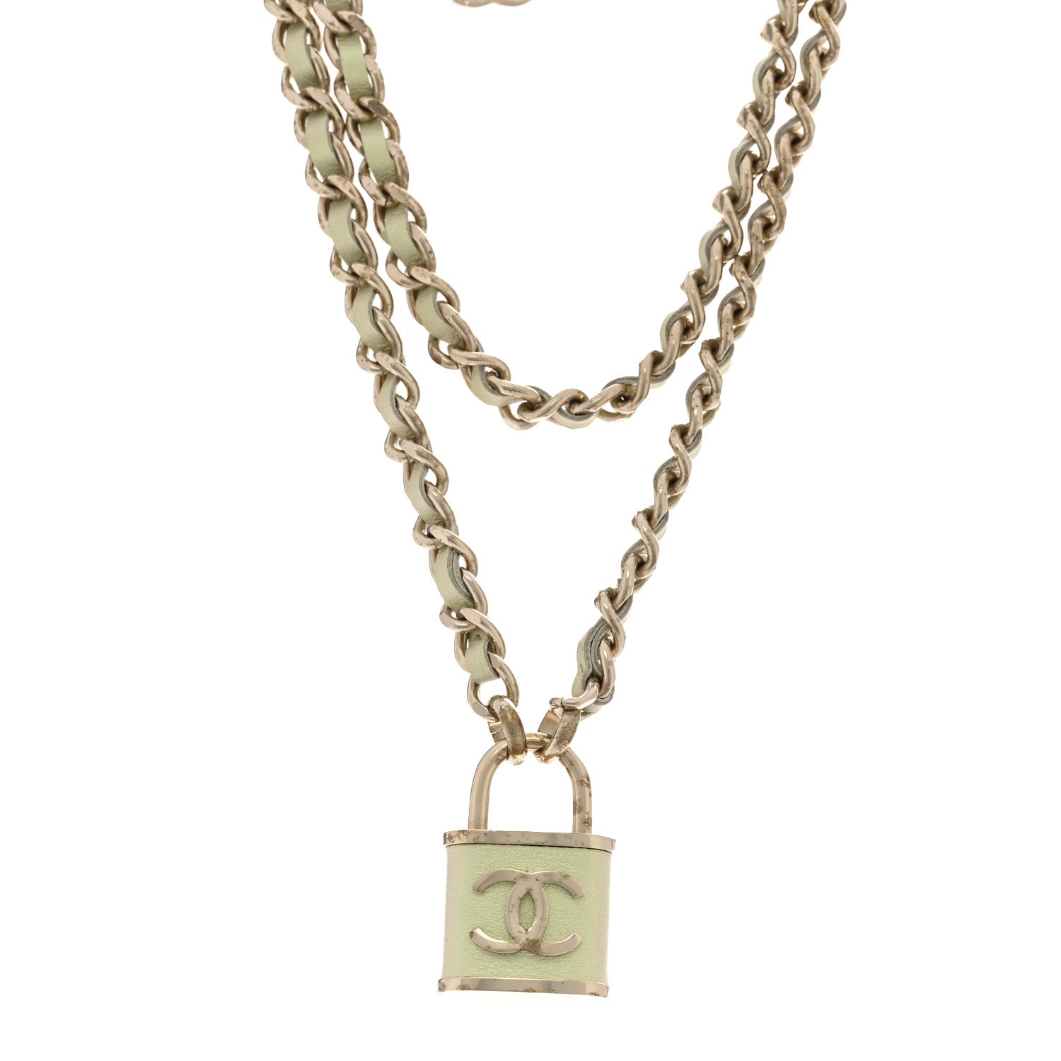 Chanel Metal Lambskin Lock Necklace Iridescent Green 1 of 6