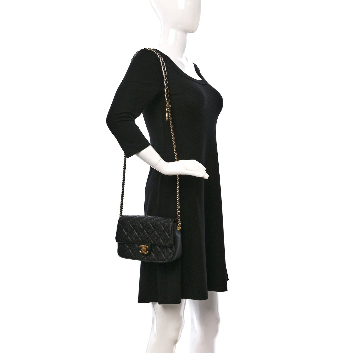 Caviar Quilted Chain Soul Flap Black