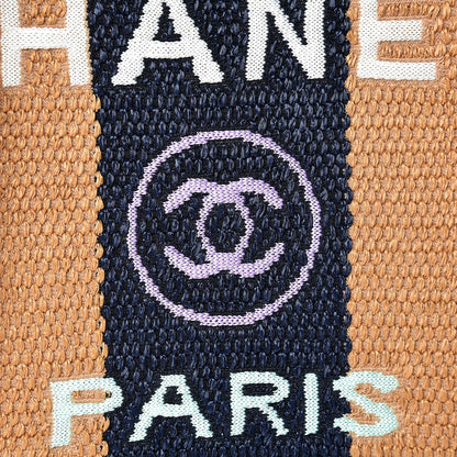 Chanel Straw Raffia Calfskin Striped Large Deauville Tote Dark Beige Fuchsia Navy Blue 9 of 12