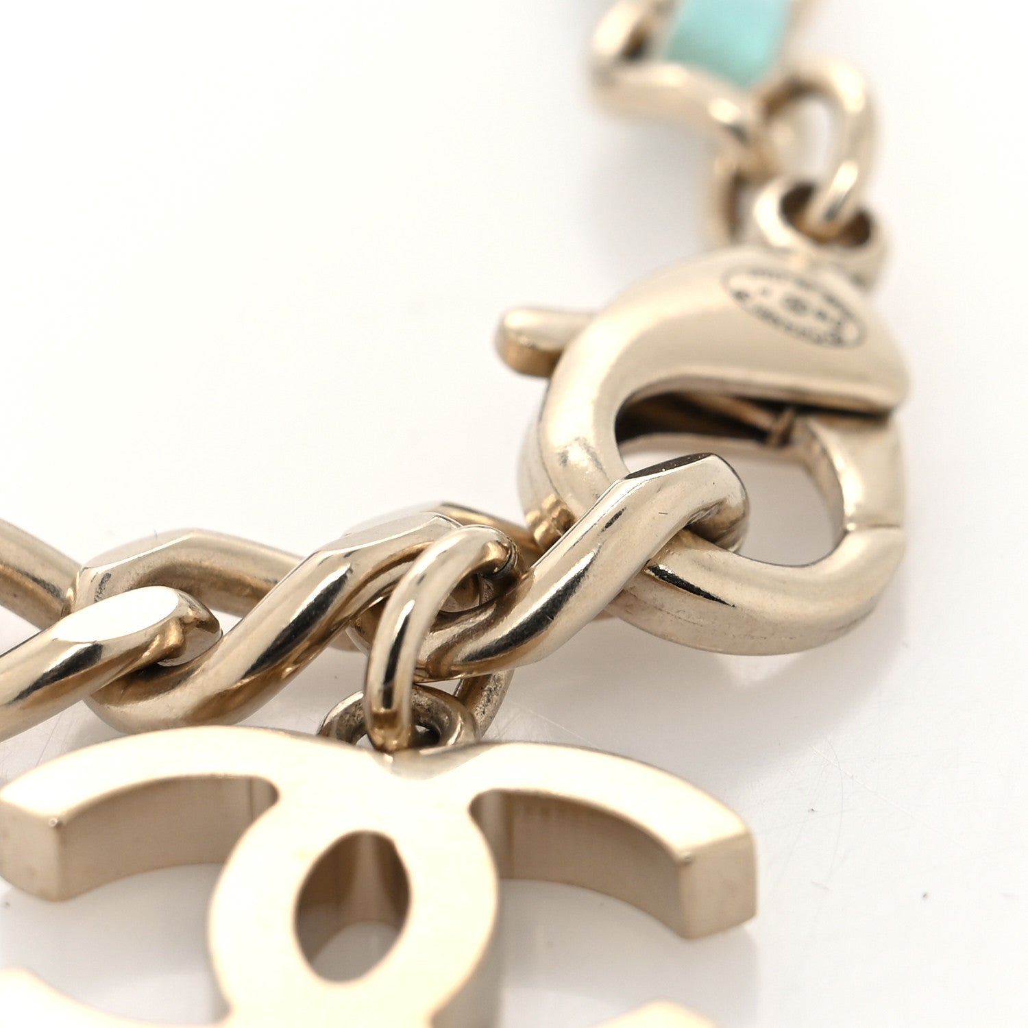 Chanel Metal Iridescent Lambskin Lock Bracelet Gold Light Blue 5 of 5