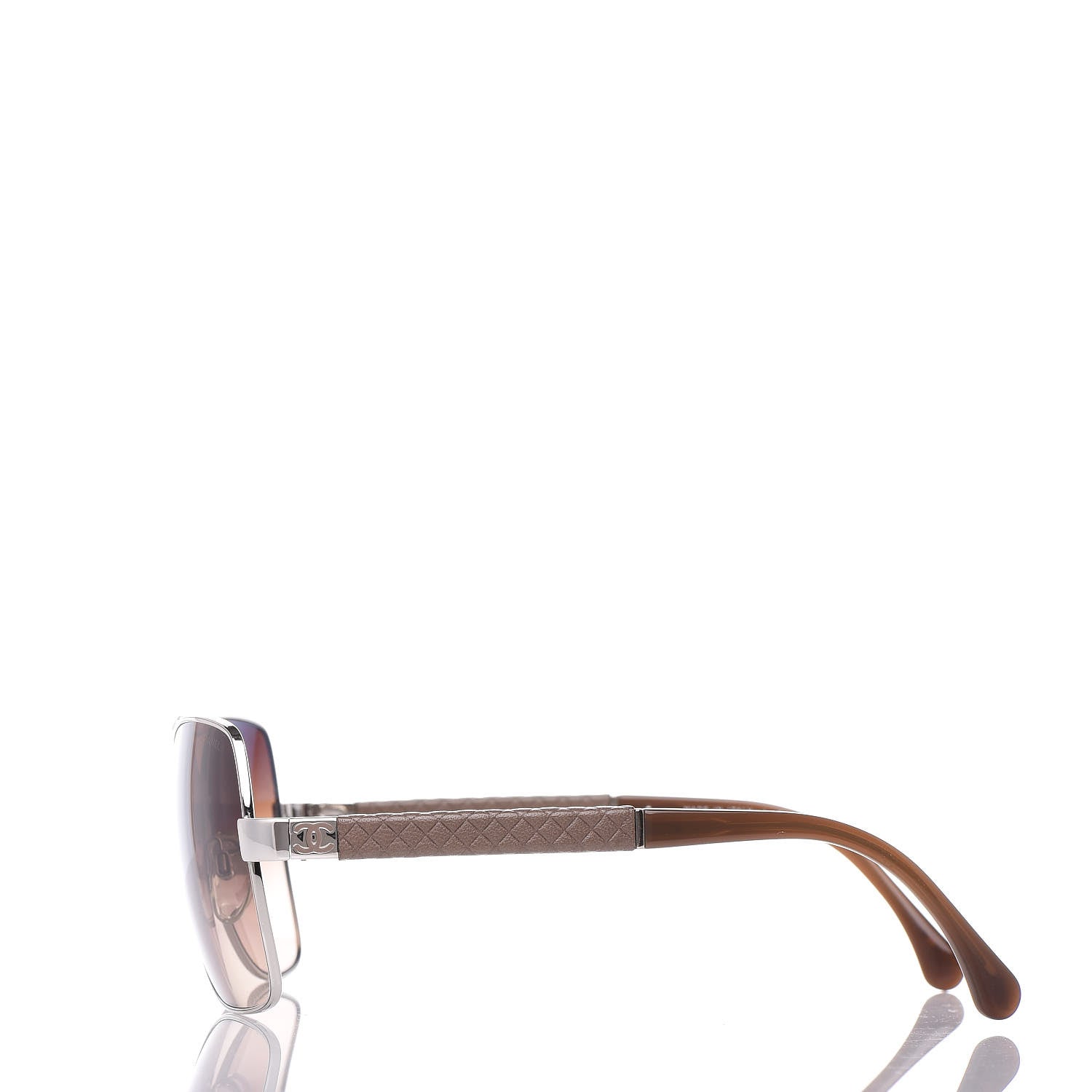 Chanel Lambskin Quilted CC Pilot Sunglasses 4196-Q Silver Taupe 3 of 7