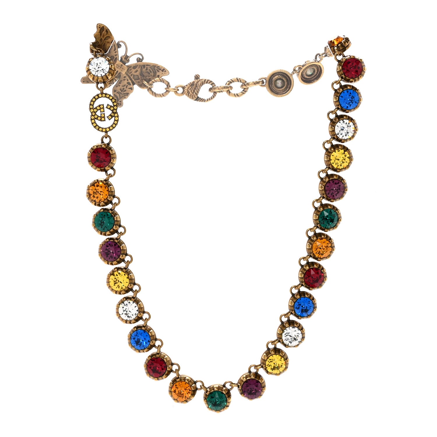 Gucci Crystal Butterfly Necklace Aged Gold Multicolor 3 of 7