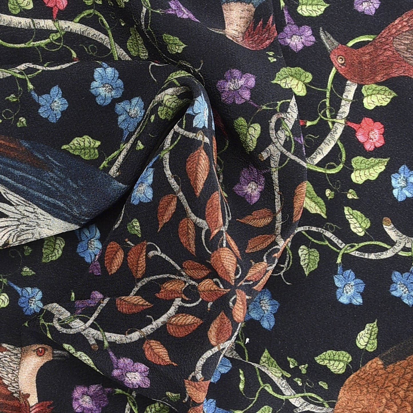 Silk Floral Condor Square Handkerchief Black