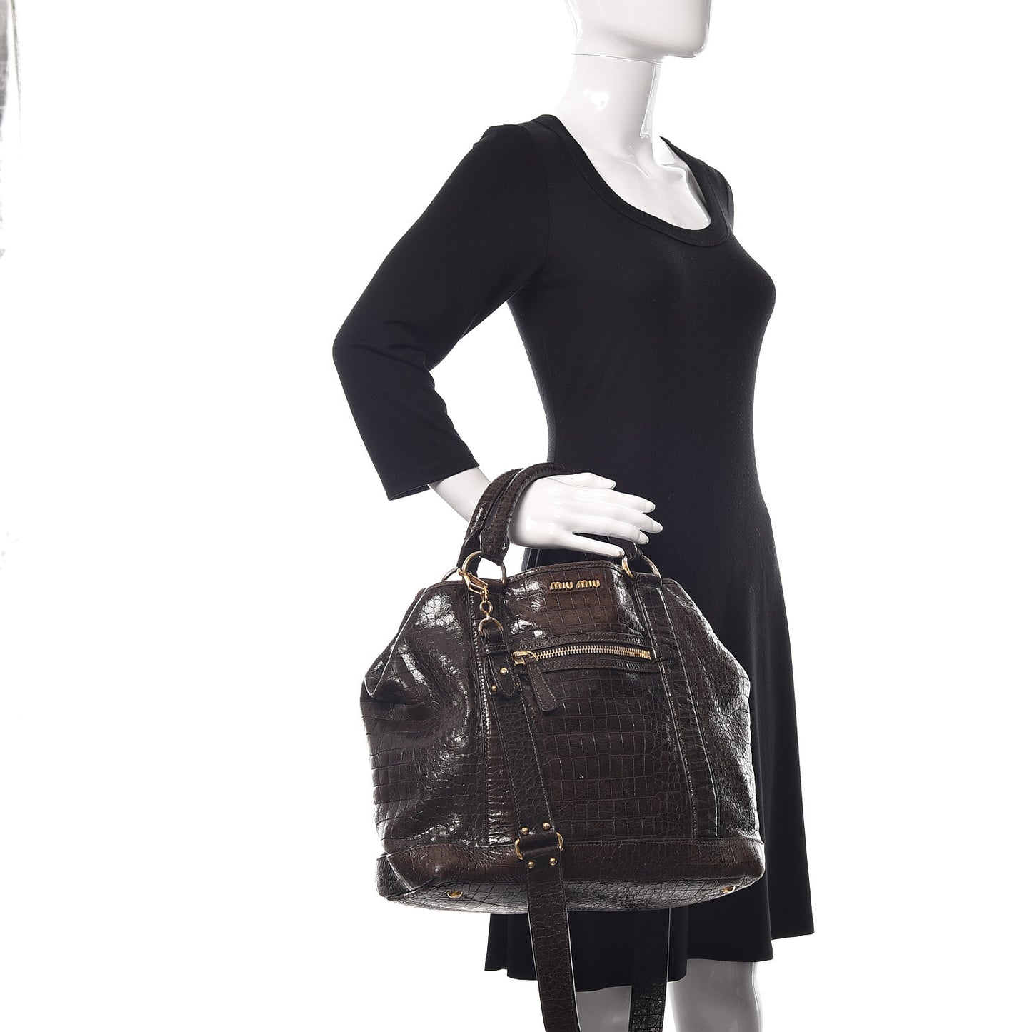 Calfskin Crocodile Embossed St Cocco Shopping Tote Brown
