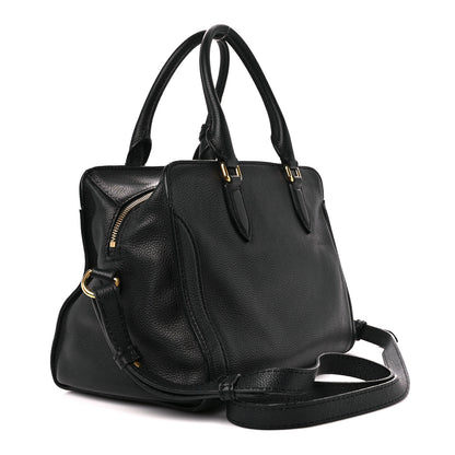 Alexander McQueen Pebbled Calfskin Small Skull Padlock Zip Around Tote Black 3 of 14