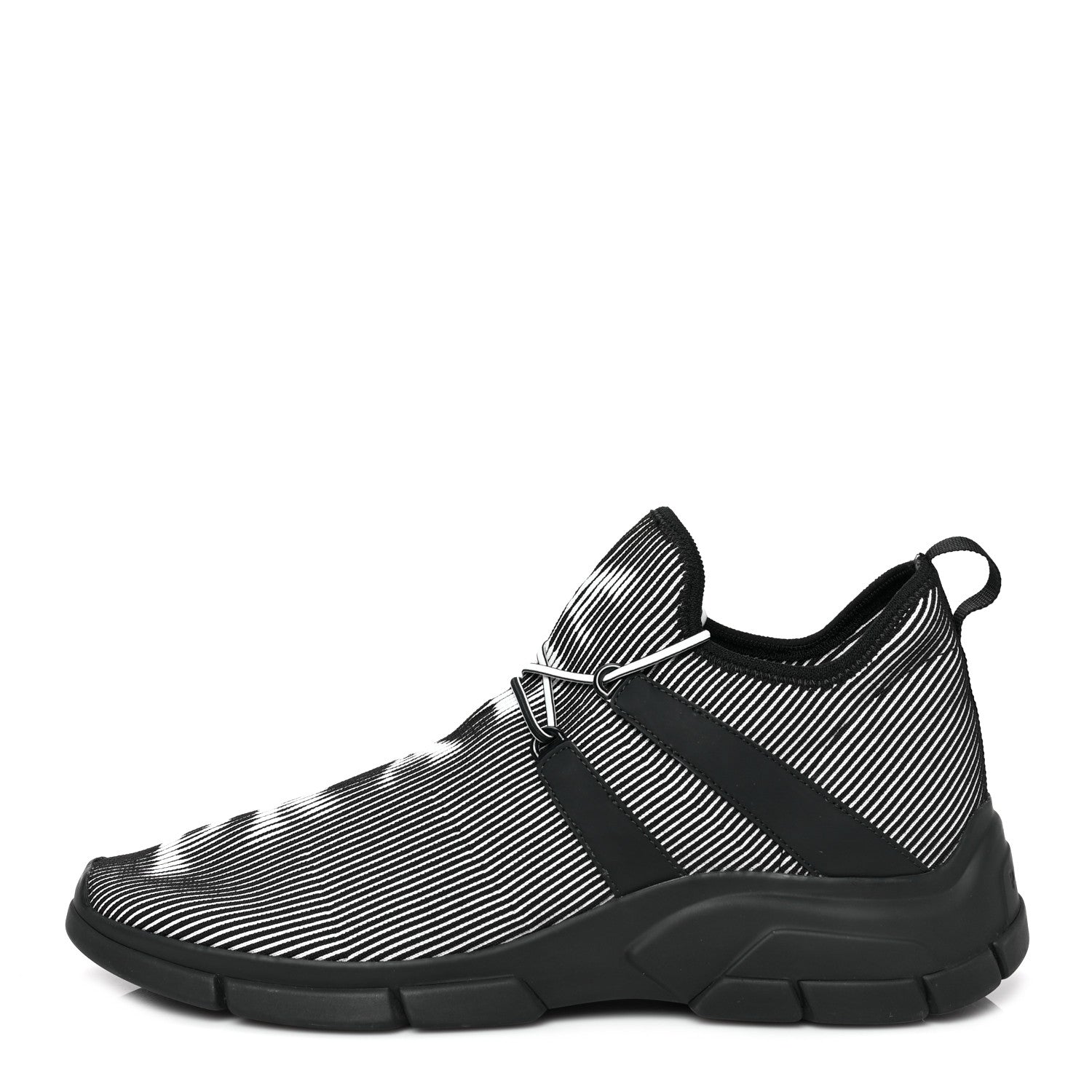 Prada Knit Fabric Mens Logo Sneakers 9 Black White 1 of 8