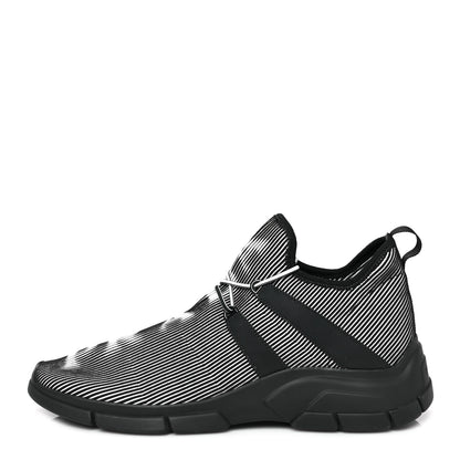 Prada Knit Fabric Mens Logo Sneakers 9 Black White 1 of 8