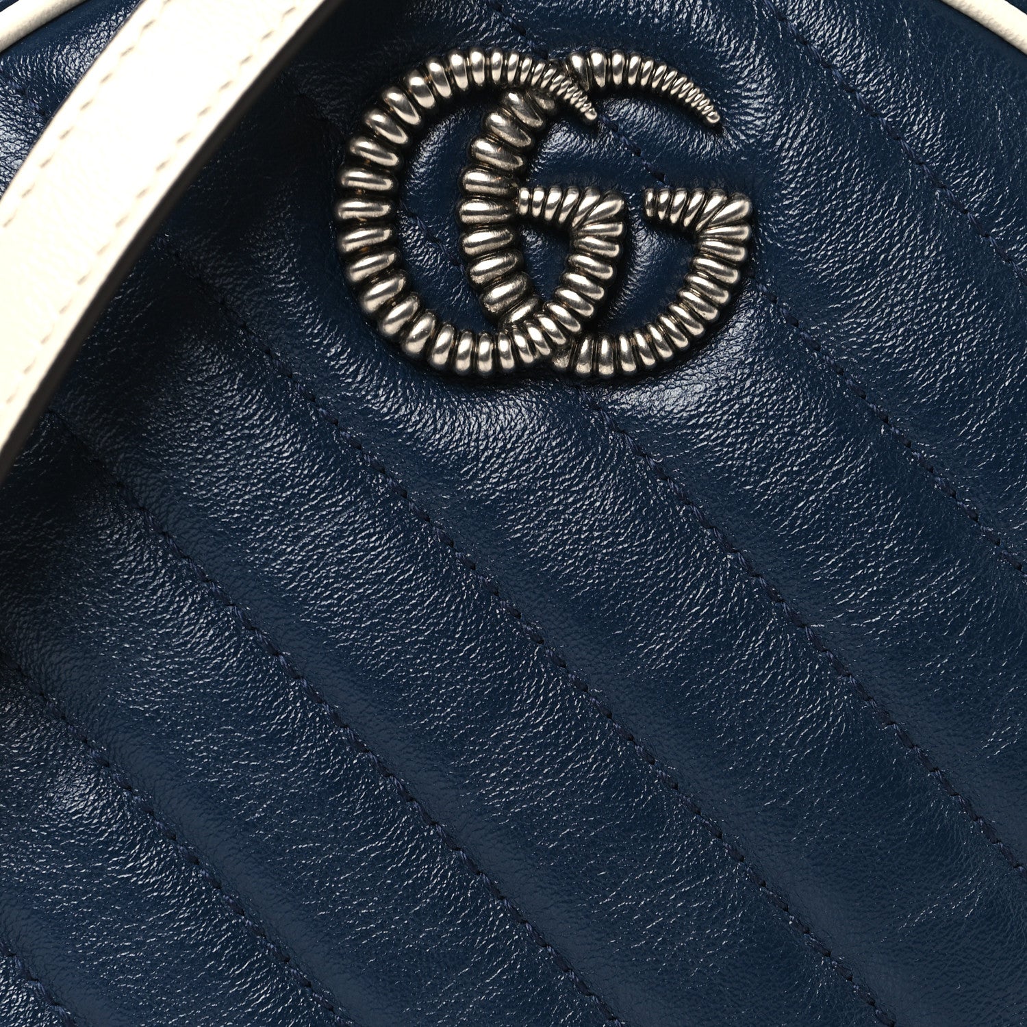 Gucci Azalea Calfskin Matelasse Diagonal Mini Torchon GG Marmont Round Shoulder Bag Blue Agata Mystic White 8 of 10