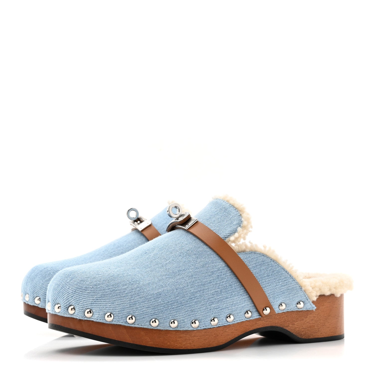 Hermes Denim Wool Carlotta Mules 37 Bleu Clair Naturel 3 of 8