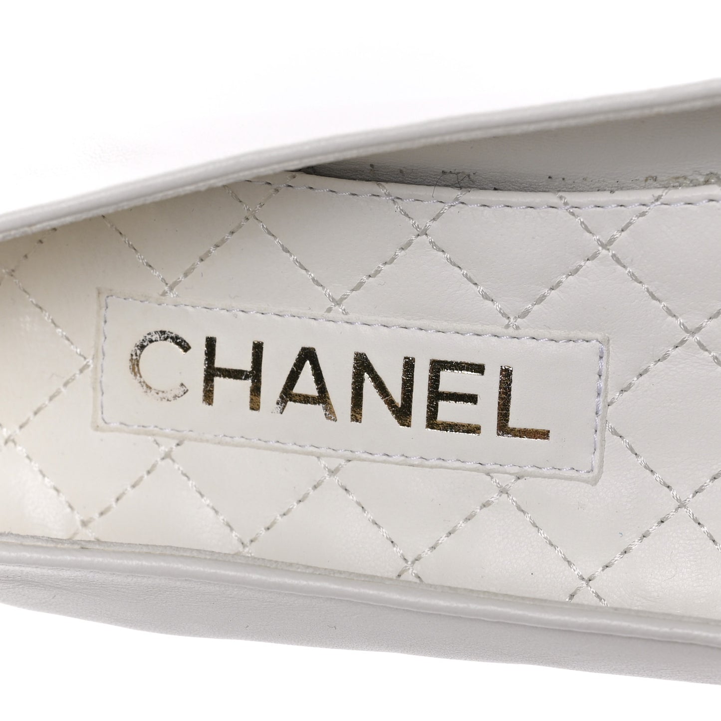 Lambskin Patent Calfskin Cap Toe Ankle Chain Ballerina Flats 38 White Black