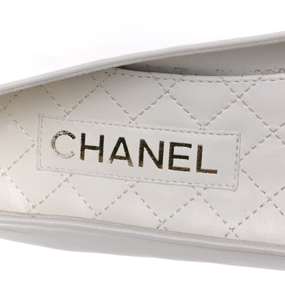 Chanel Lambskin Patent Calfskin Cap Toe Ankle Chain Ballerina Flats 38 White Black 7 of 8