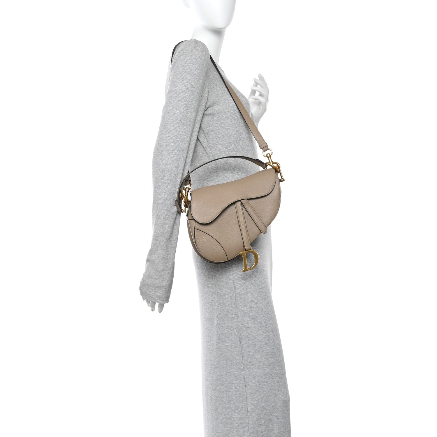 Christian Dior Grained Calfskin Saddle Bag With Strap Taupe 2 of 13