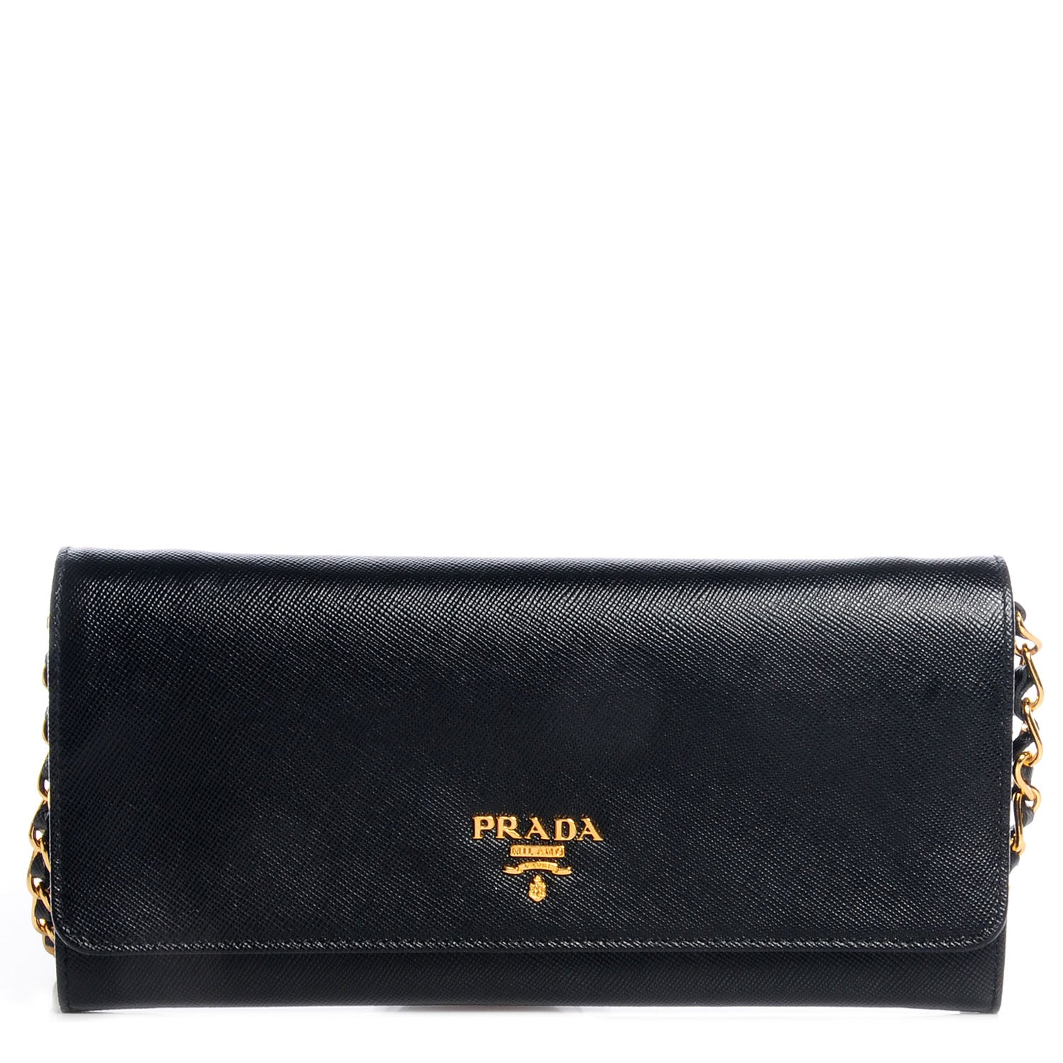 Prada Saffiano Metal Oro Chain Wallet Nero Black 1 of 9