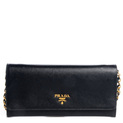 Prada Saffiano Metal Oro Chain Wallet Nero Black 1 of 9