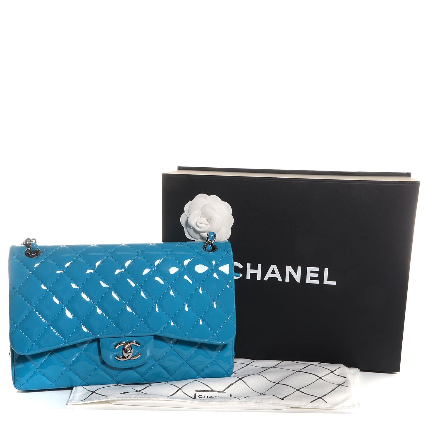 Patent Jumbo Double Flap Turquoise Blue