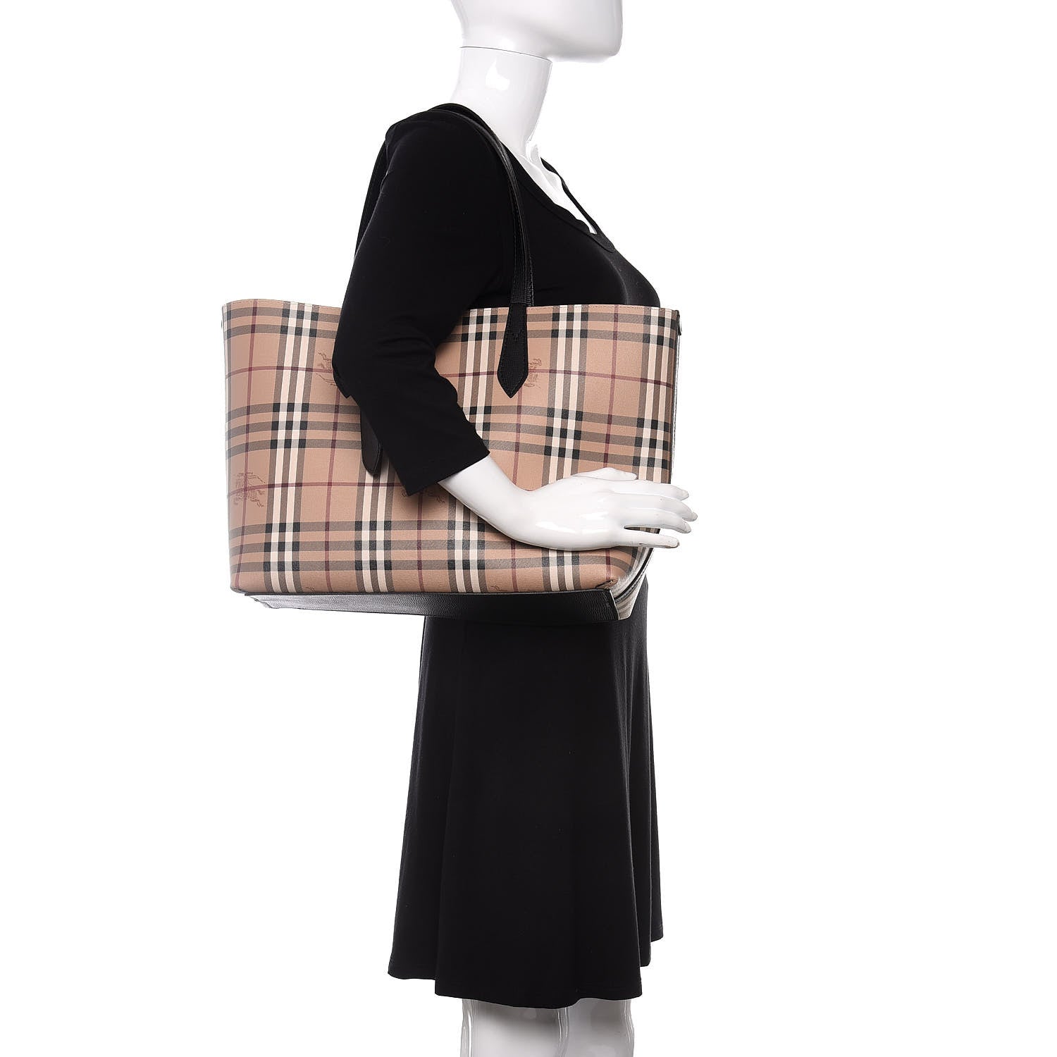 Burberry Grainy Calfskin Haymarket Check Medium Reversible Tote Black 2 of 16