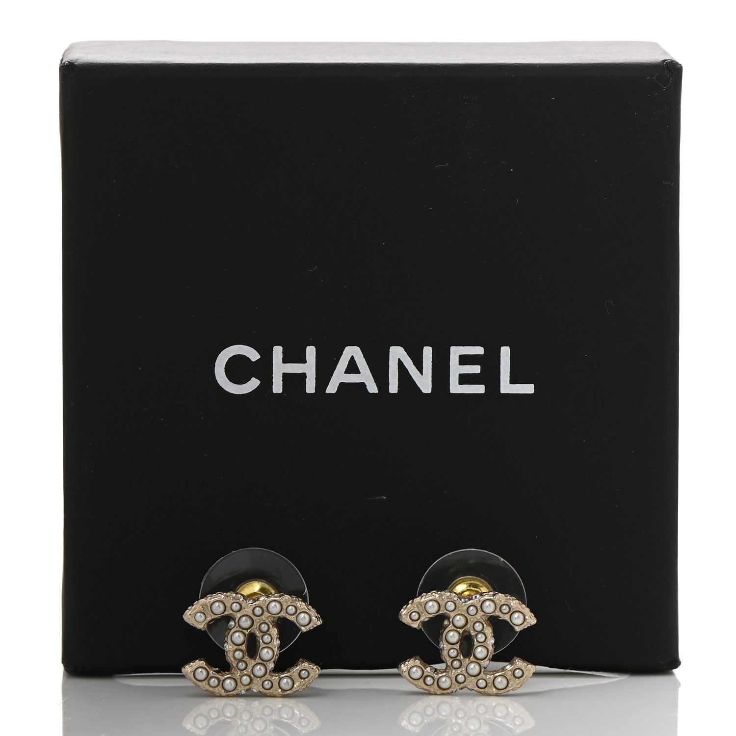 Chanel Pearl Crystal CC Earrings Light Gold 5 of 5