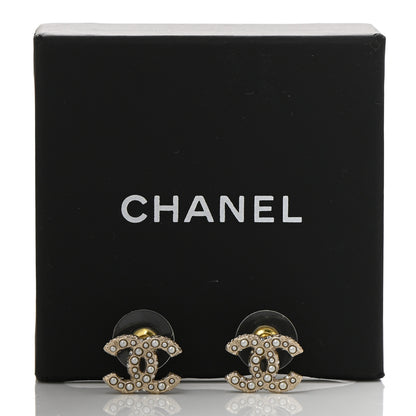 Chanel Metal Graduated Pearl Crystal CC Earrings Light Gold 5 of 5