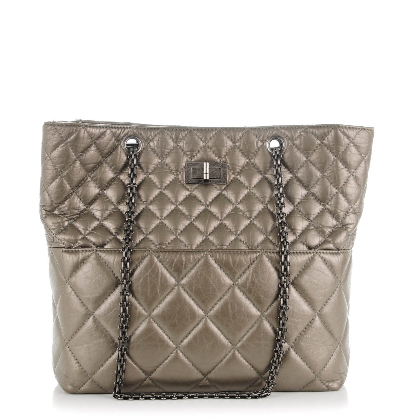 Aged Calfskin Quilted Reissue 2.55 Tote Dark Silver
