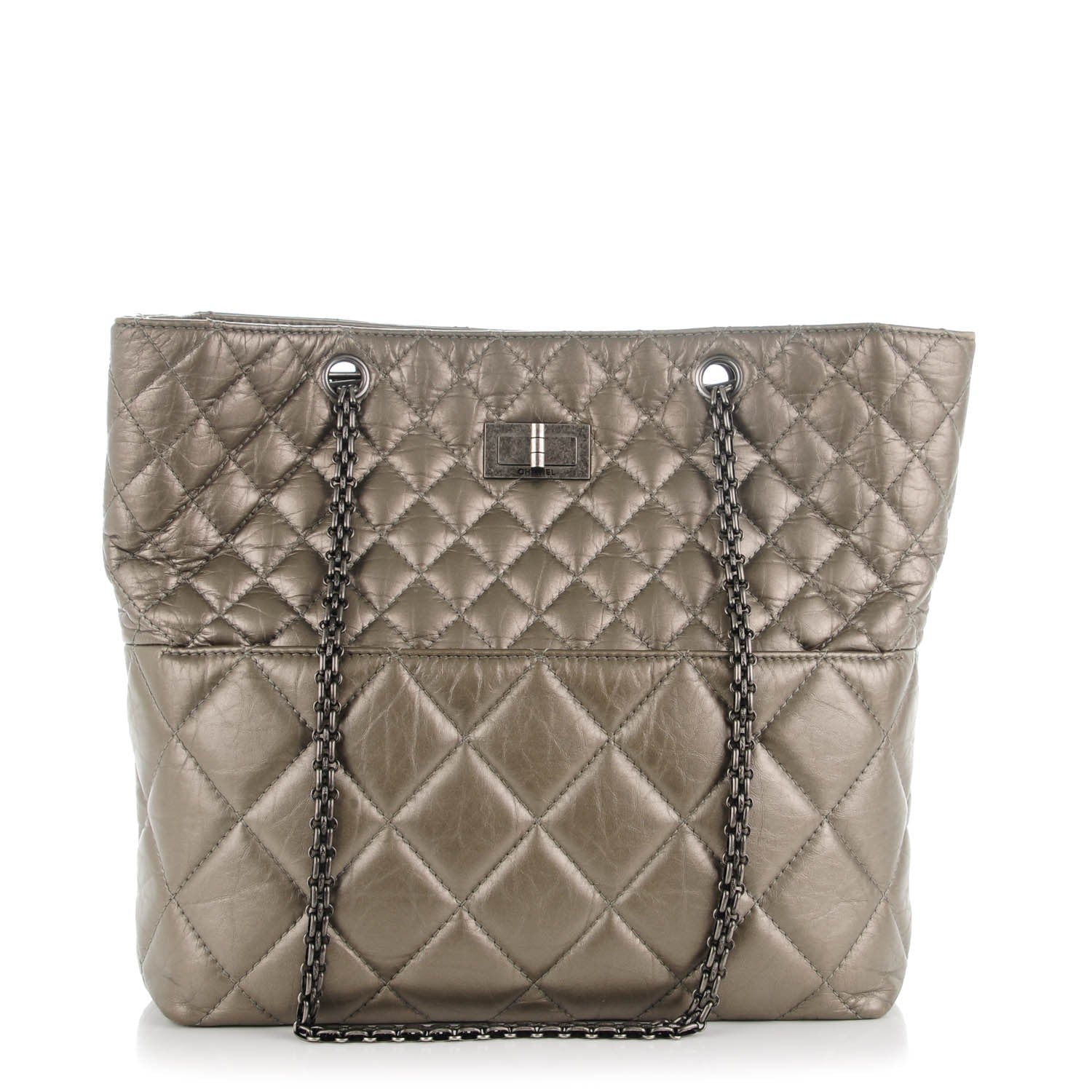 Chanel Aged Calfskin Quilted Reissue 2.55 Tote Dark Silver 1 of 7