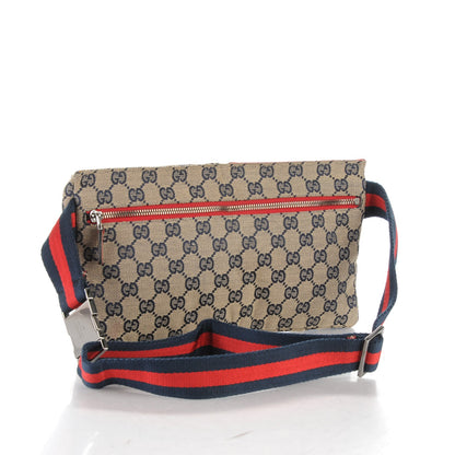 Gucci GG Monogram Web Double Pocket Belt Bag Navy Red 3 of 7