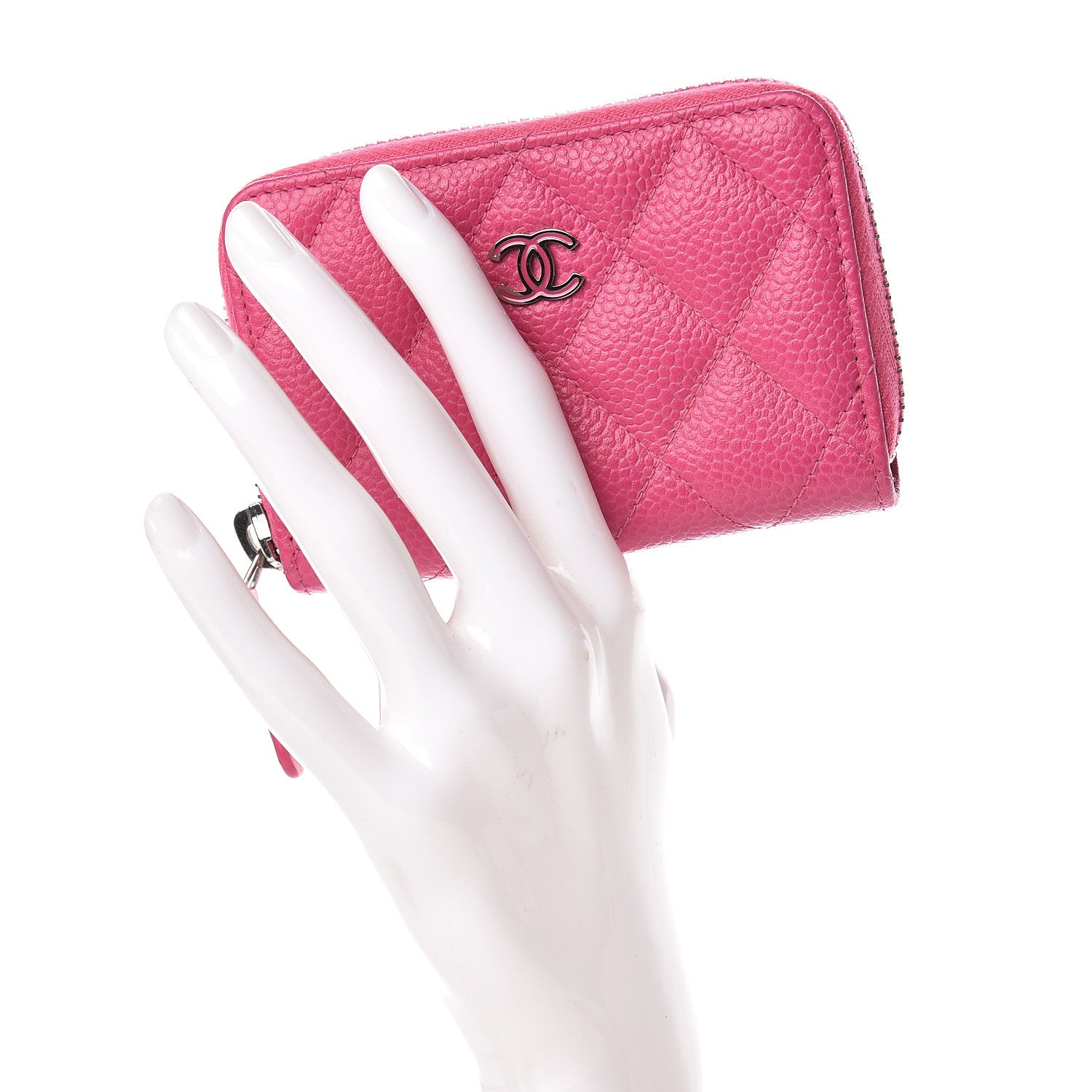 Chanel Caviar Quilted Zip Coin Purse Pink 2 of 7