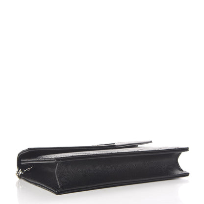 Saint Laurent Grain De Poudre Matelasse Chevron Monogram Envelope Chain Wallet Black 4 of 12