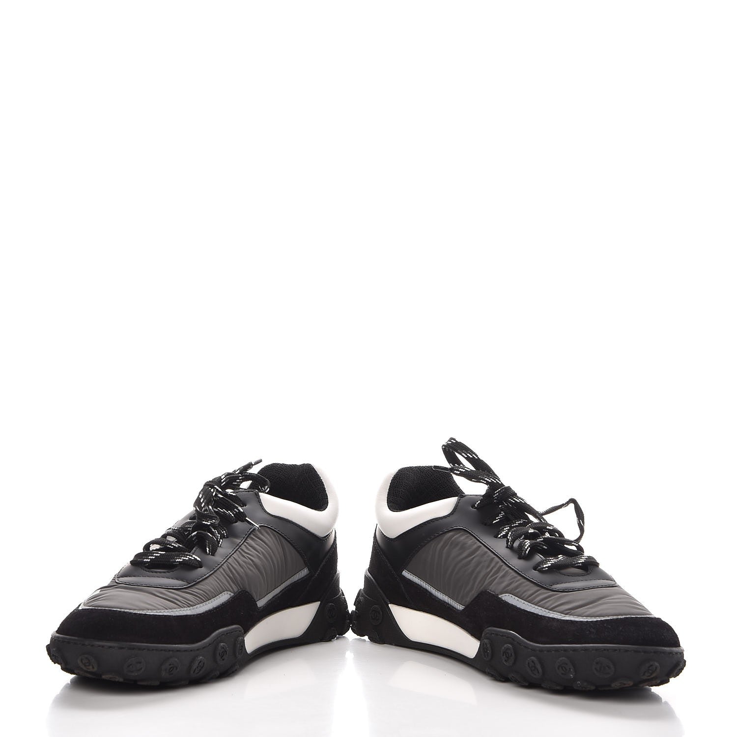 Chanel Nylon Calfskin Suede CC Sneakers 40 Grey Black White 18 of 24